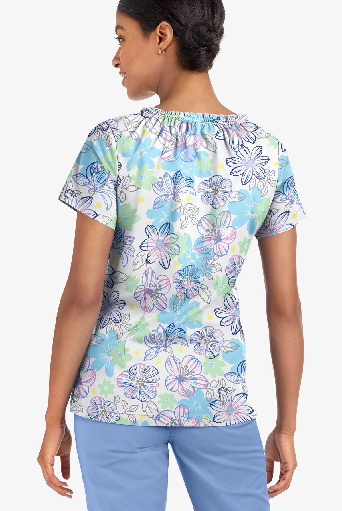 UA Butter-Soft STRETCH Floral Poolside View Women's 6-Pocket Peasant Style Printed Scrub Top UA Butter-Soft STRETCH Floral Poolside View Women's 6-Pocket Peasant Style Printed Scrub Top -Cherokee Shop TS569FMPV 3