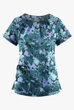 UA Butter-Soft STRETCH Layered Floral Women's 6-Pocket Short Sleeve Peasant Style Printed Scrub Top