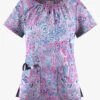 UA Butter-Soft STRETCH Paisley Romance Fuchsia Women's 6-Pocket Peasant Style Printed Scrub Top