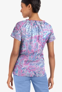UA Butter-Soft STRETCH Paisley Romance Fuchsia Women's 6-Pocket Peasant Style Printed Scrub Top -Cherokee Shop TS569PRFC 3