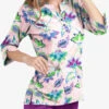 Butter-Soft Chalked Floral Lotus Women's 4-Pocket 3/4th Sleeve Print Scrub Top