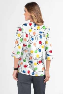 Butter-Soft Fairy Lights Women's 2-Pocket Round Neckline Print Scrub Top -Cherokee Shop TS584FLWT 3