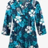 Butter-Soft Persian Ikat Navy Women's 2-Pocket Round Neckline Print Scrub Top