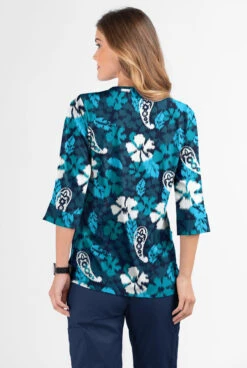 Butter-Soft Persian Ikat Navy Women's 2-Pocket Round Neckline Print Scrub Top 2 Butter-Soft Persian Ikat Navy Women's 2-Pocket Round Neckline Print Scrub Top -Cherokee Shop TS584PINY 3