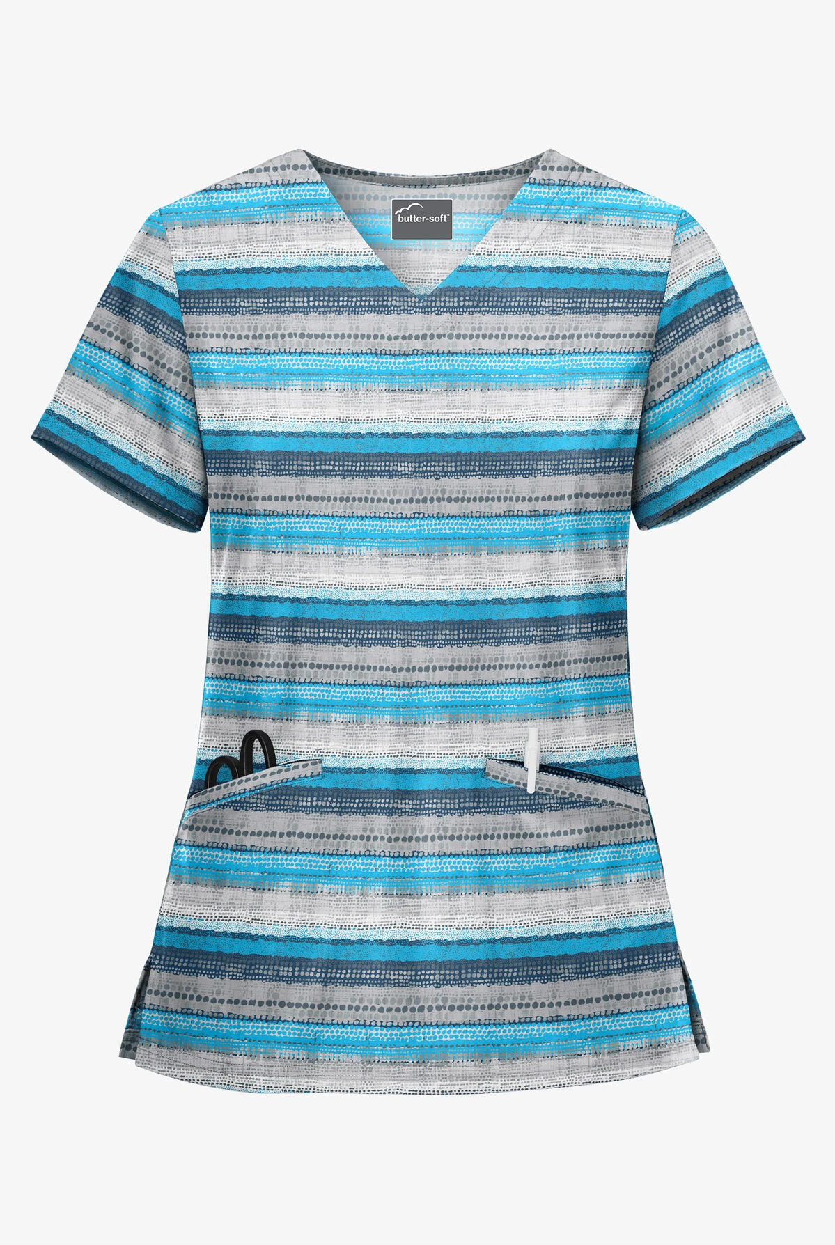 UA Butter-Soft Filter Stripe Turquoise Women's 2-Pocket V-Neck Print Scrub Top UA Butter-Soft Filter Stripe Turquoise Women's 2-Pocket V-Neck Print Scrub Top -Cherokee Shop TS631FIT 1