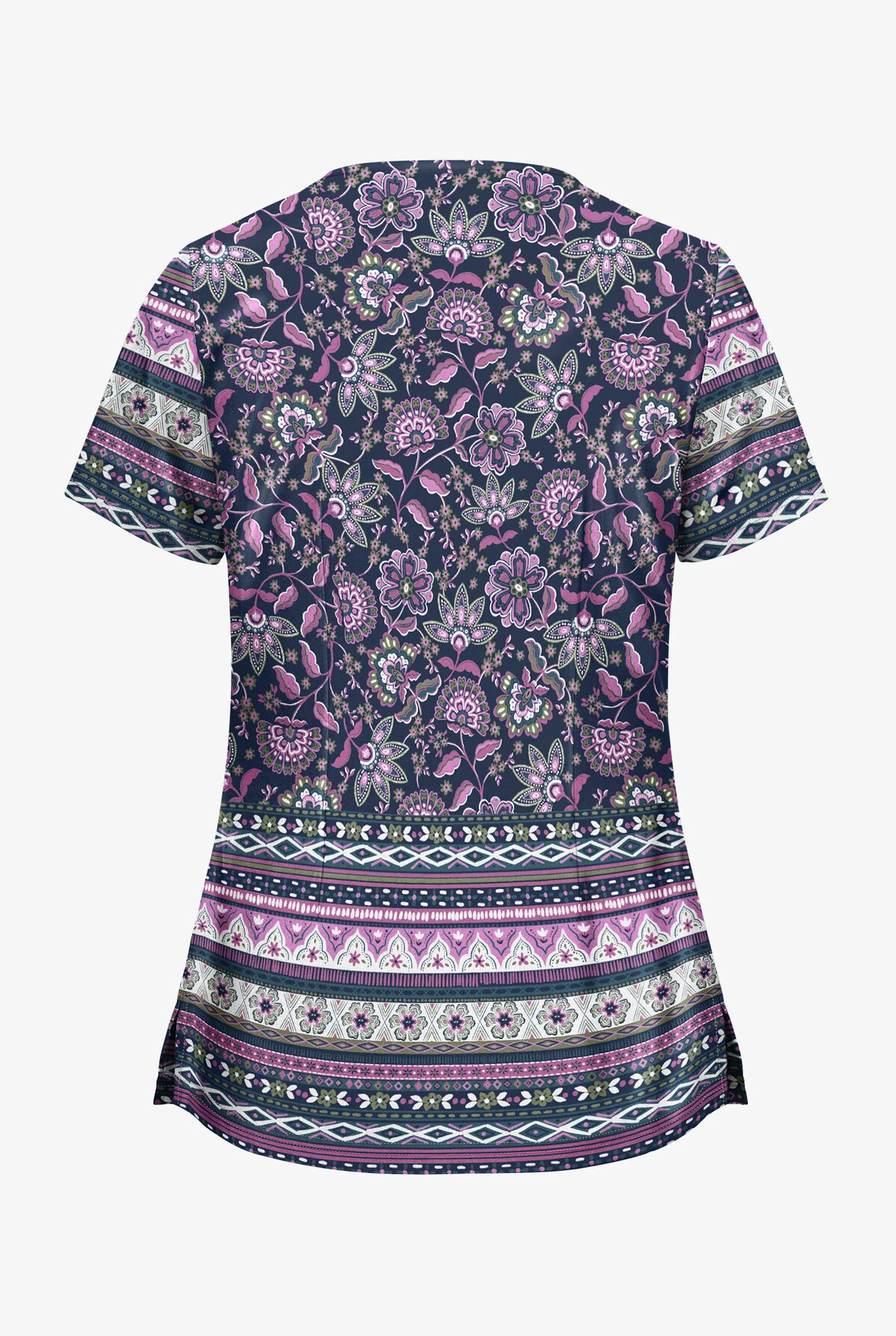 UA Butter-Soft STRETCH Jacobean Border Navy Women's 2-Pocket with Angled Welt Print Scrub Top UA Butter-Soft STRETCH Jacobean Border Navy Women's 2-Pocket With Angled Welt Print Scrub Top -Cherokee Shop TS631JBNV 2