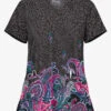 UA Butter-Soft STRETCH Jungle Paisley Pewter Women's 2-Angled Welt Pocket V-Neck Printed Scrub Top