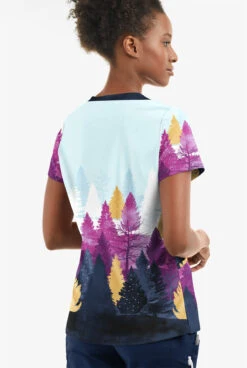 Butter-Soft Nordic Forest Berry Burst Women's 2-Pocket With Angled Welt V-Neck Print Scrub Top -Cherokee Shop TS631NFBB 3