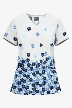 UA Butter-Soft Botanical Cascade White Printed Women's 2-Pocket V-Neck Scrub Top