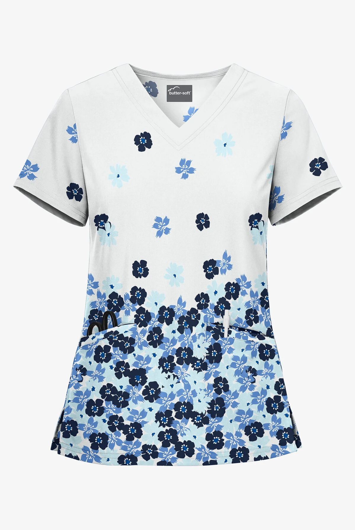 UA Butter-Soft Botanical Cascade White Printed Women's 2-Pocket V-Neck Scrub Top UA Butter-Soft Botanical Cascade White Printed Women's 2-Pocket V-Neck Scrub Top -Cherokee Shop TS631WBD 1