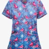 Butter-Soft Winter Finches Royal Women's 2-Pocket With Angled Welt V-Neck Print Scrub Top