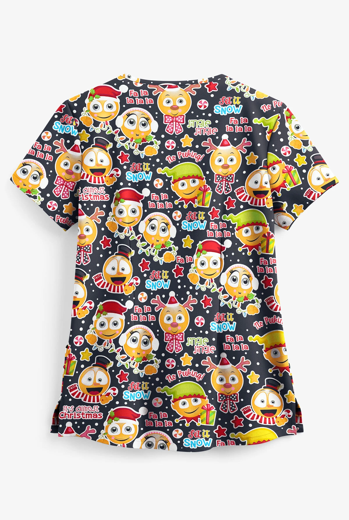 Butter-Soft Holiday Emoji Pewter Women's 4-Pocket Rounded V-Neck Print Scrub Top Butter-Soft Holiday Emoji Pewter Women's 4-Pocket Rounded V-Neck Print Scrub Top -Cherokee Shop TS697HEM 2