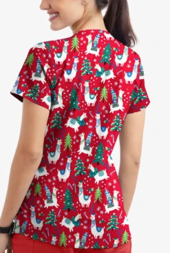 Butter-Soft Holiday Llamas Red Women's 4-Pocket Rounded V-Neck Print Scrub Top 2 Butter-Soft Holiday Llamas Red Women's 4-Pocket Rounded V-Neck Print Scrub Top -Cherokee Shop TS697HLRD 3