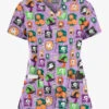 Butter-Soft Halloween Stickers Orchid Women's 4-Pocket Rounded V-Neck Print Scrub Top