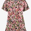 Butter-Soft Noel Candy Canes Women's 4-Pocket Rounded V-Neck Print Scrub Top