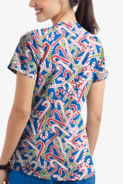 Butter-Soft Noel Candy Canes Royal Women's 4-Pocket Rounded V-Neck Print Scrub Top -Cherokee Shop TS697NCRL 3