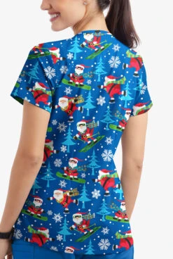 Butter-Soft Santa On Vacation Royal Women's 4-Pocket Rounded V-Neck Printed Scrub Top -Cherokee Shop TS697SVRL 3