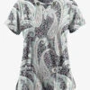 UA Butter-Soft STRETCH Floral Paisley Pewter Women's 4-Pocket Large Grommet Print Scrub Top