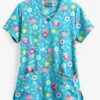 UA Butter-Soft STRETCH Lemur Love Turquoise Women's 4-Pocket Criss Cross Print Scrub Top