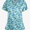 UA Butter-Soft STRETCH Petite Floral Aqua Moon Women's 4-Pocket Criss Cross Print Scrub Top