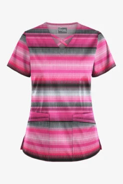 UA Butter-Soft STRETCH Reigning Stripes Rosebud Women's 4-Pocket Criss Cross Print Scrub Top