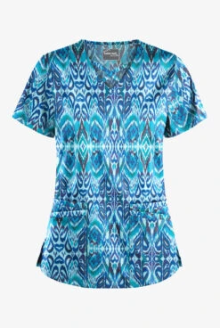 UA Butter-Soft STRETCH Romanian Ikat Dew Drop Women's 4-Pocket Crisscross Print Scrub Top