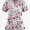 UA Butter-Soft STRETCH Subtle Leaves Silver Women's 4-Pocket Crisscross Printed Scrub Top