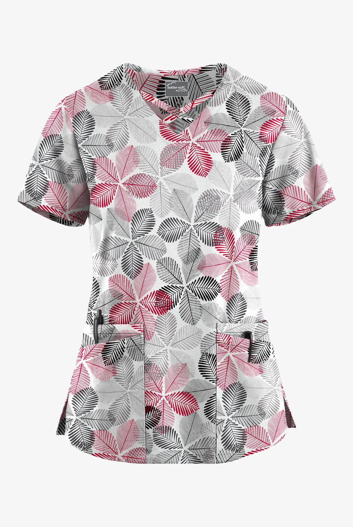UA Butter-Soft STRETCH Subtle Leaves Silver Women's 4-Pocket Crisscross Printed Scrub Top UA Butter-Soft STRETCH Subtle Leaves Silver Women's 4-Pocket Crisscross Printed Scrub Top -Cherokee Shop TS756SLSL 100323 1