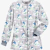 Butter-Soft Polar Holiday Silver Women's 2-Pocket Warm-Up Print Scrub Jacket