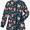 Butter-Soft Sleepy Holiday Navy Women's 2-Pocket Warm-Up Printed Scrub Jacket
