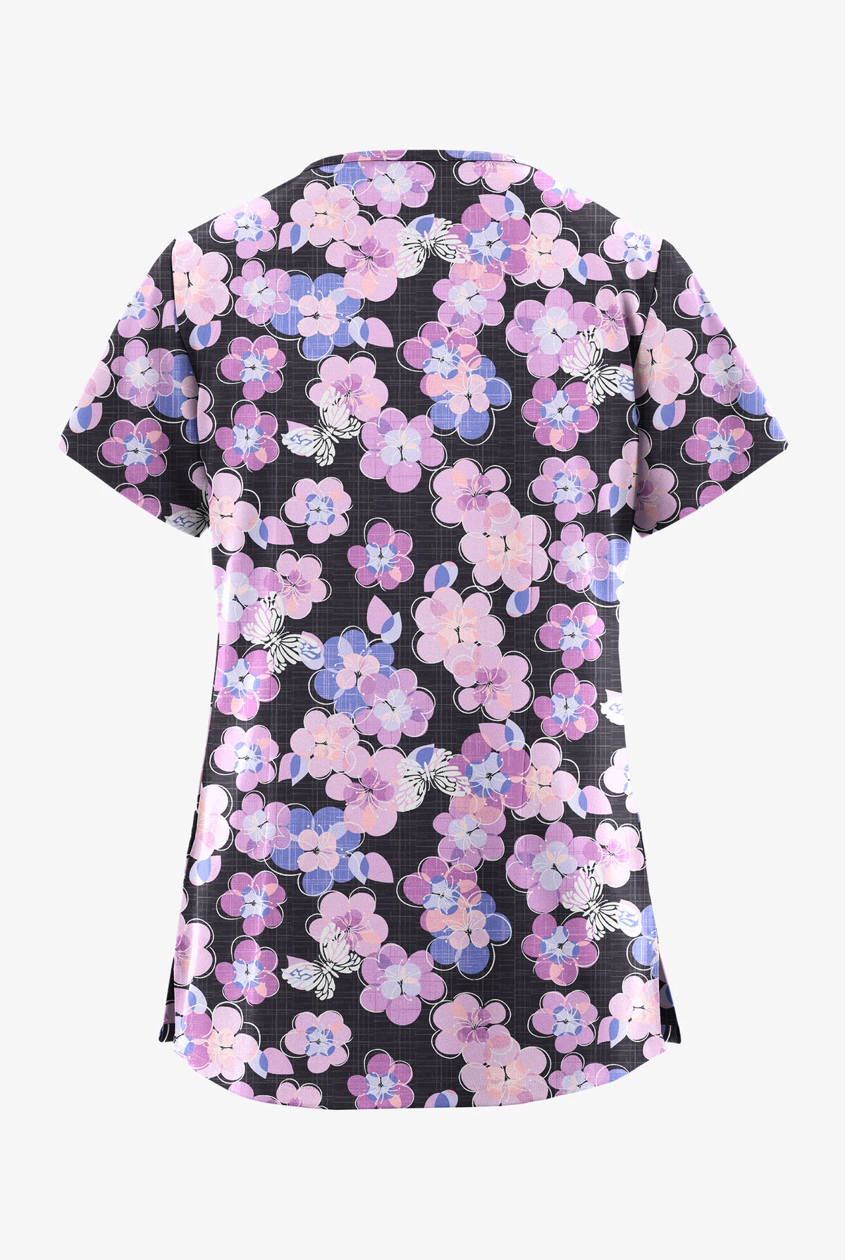UA Butter-Soft STRETCH Blooms And Butterflies Pewter Women's 3-Pocket V-Neck Mock Wrap Scrub Top UA Butter-Soft STRETCH Blooms And Butterflies Pewter Women's 3-Pocket V-Neck Mock Wrap Scrub Top -Cherokee Shop TS929BSPW 092123 2