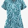 UA Butter-Soft STRETCH Tiger Fantasy Caribbean Blue Women's 3-Pocket V-Neck Mock Wrap Scrub Top
