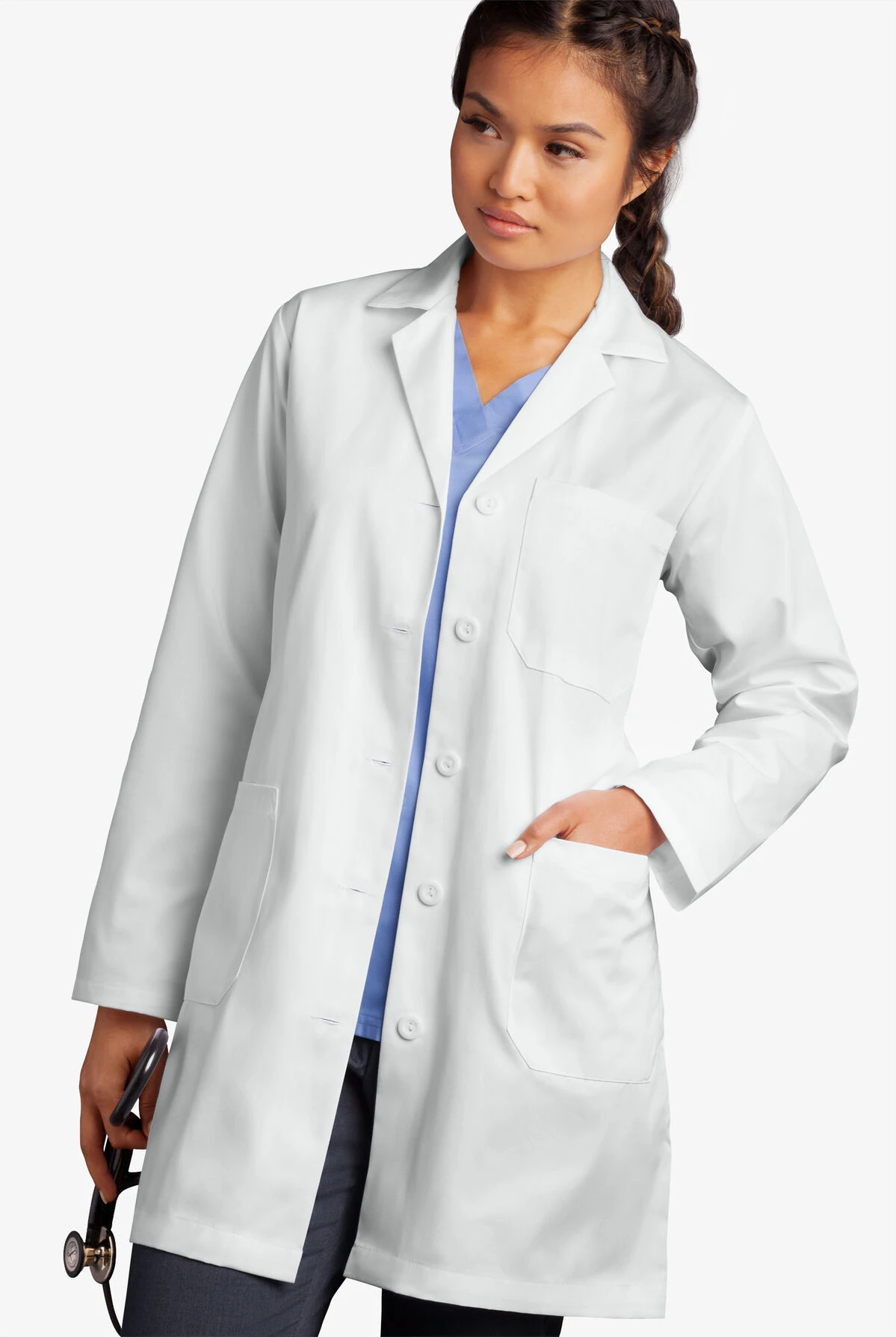 Butter-Soft Woman's 3-Pocket Notched Collared Scrub Lab Coat Butter-Soft Woman's 3-Pocket Notched Collared Scrub Lab Coat -Cherokee Shop UA17248 WHITE 2 HV