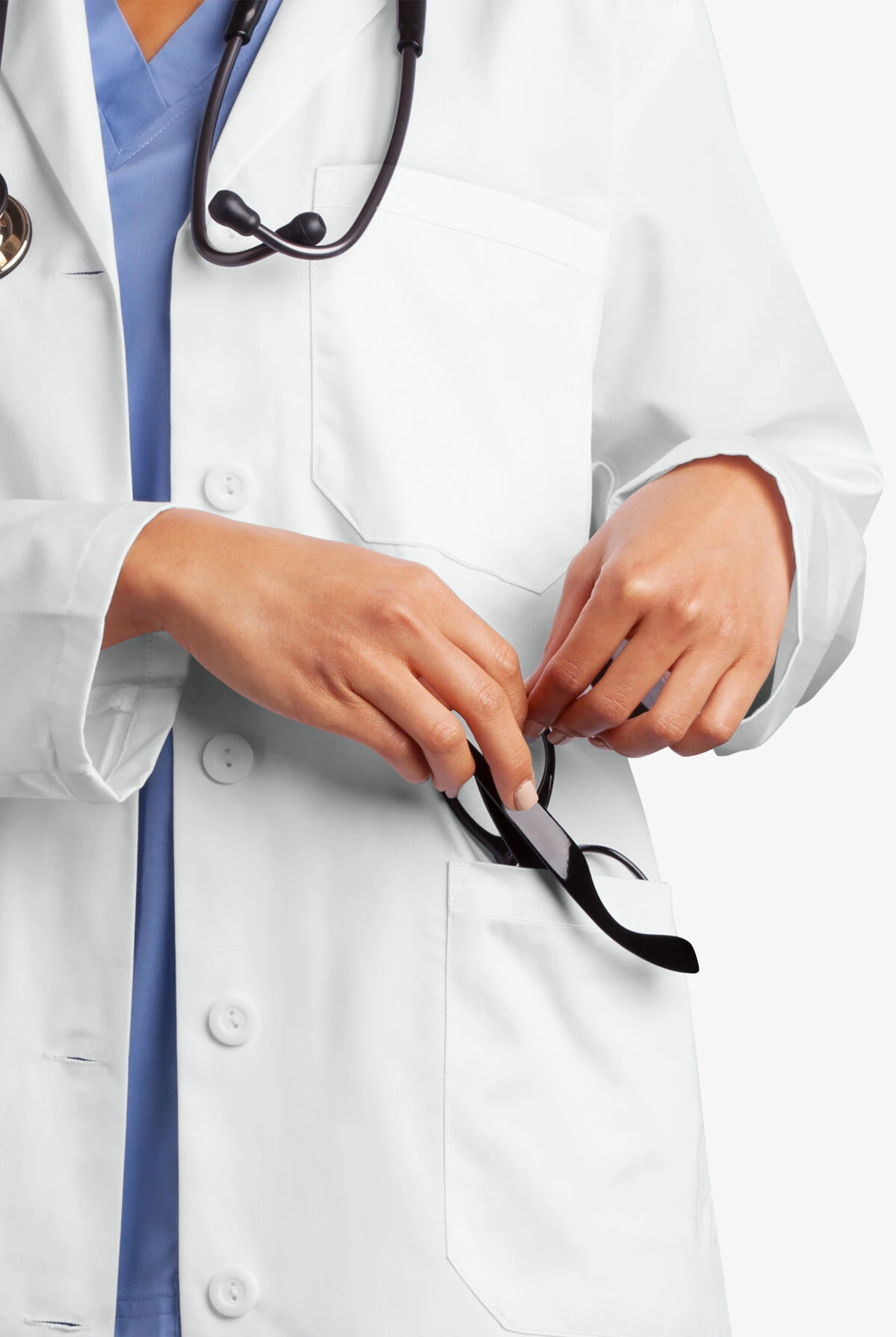 Butter-Soft Woman's 3-Pocket Notched Collared Scrub Lab Coat Butter-Soft Woman's 3-Pocket Notched Collared Scrub Lab Coat -Cherokee Shop UA17248 WHITE 4