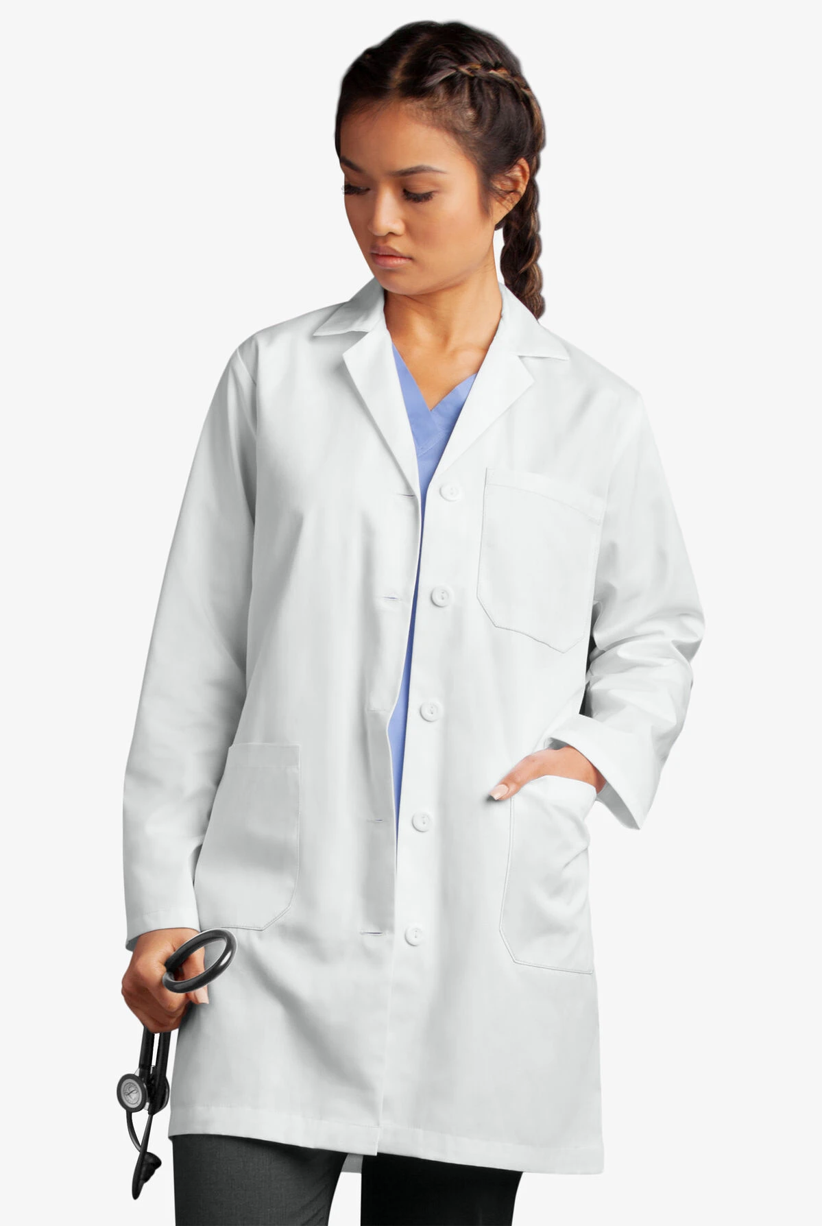 Butter-Soft Woman's 3-Pocket Notched Collared Scrub Lab Coat Butter-Soft Woman's 3-Pocket Notched Collared Scrub Lab Coat -Cherokee Shop UA17248 WHITE 5