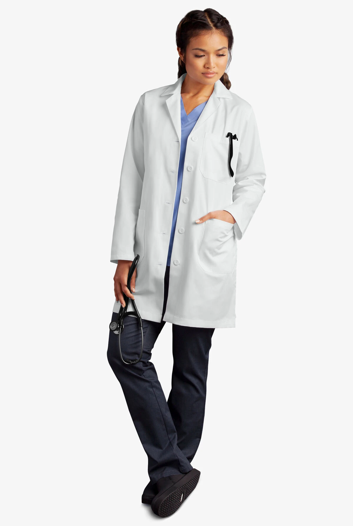 Butter-Soft Woman's 3-Pocket Notched Collared Scrub Lab Coat Butter-Soft Woman's 3-Pocket Notched Collared Scrub Lab Coat -Cherokee Shop UA17248 WHITE 6