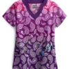 UA Paisley Gradient Eggplant Women's 4-Pocket Scallop Neck Print Scrub Top