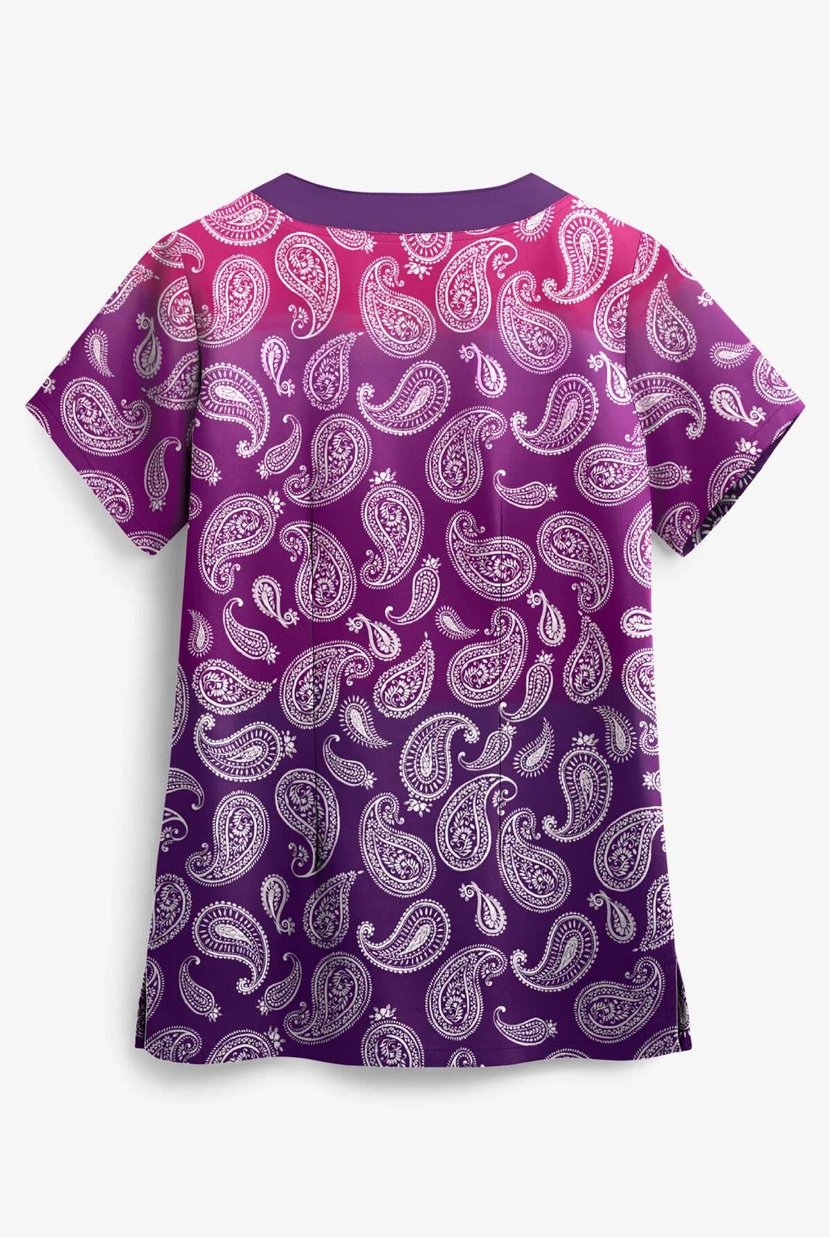 UA Paisley Gradient Eggplant Women's 4-Pocket Scallop Neck Print Scrub Top UA Paisley Gradient Eggplant Women's 4-Pocket Scallop Neck Print Scrub Top -Cherokee Shop UA194PGE 2