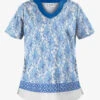 UA Best Buy Scrubs Floating Paisley White Print Women's 2-Pocket Scallop Neck Scrub Top