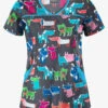 Butter-Soft Dog Walk Pewter Women's 4-Pocket Princess Seam Printed Scrub Top