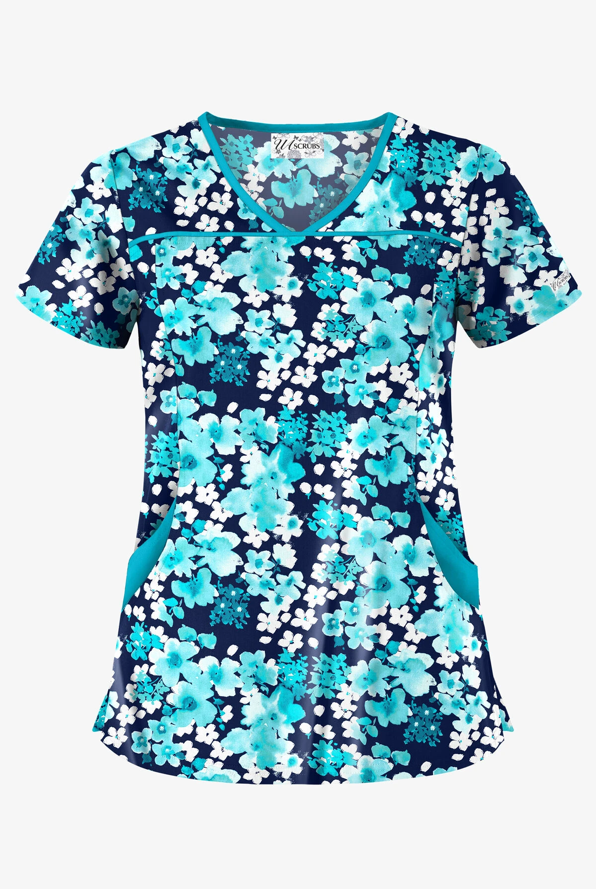 UA River Floral Navy Women's 4-Pocket Princess Seam Printed Scrub Top UA River Floral Navy Women's 4-Pocket Princess Seam Printed Scrub Top -Cherokee Shop UA864RVN 1