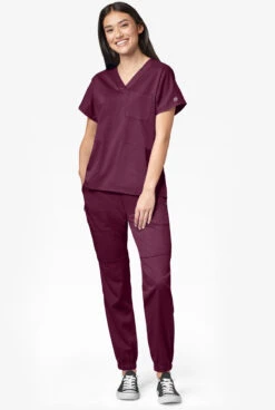 WonderWink PRO Women's 8-Pocket STRETCH Elastic Waist Cargo Jogger Scrub Pants - Petite -Cherokee Shop W5719 WINE 3 S