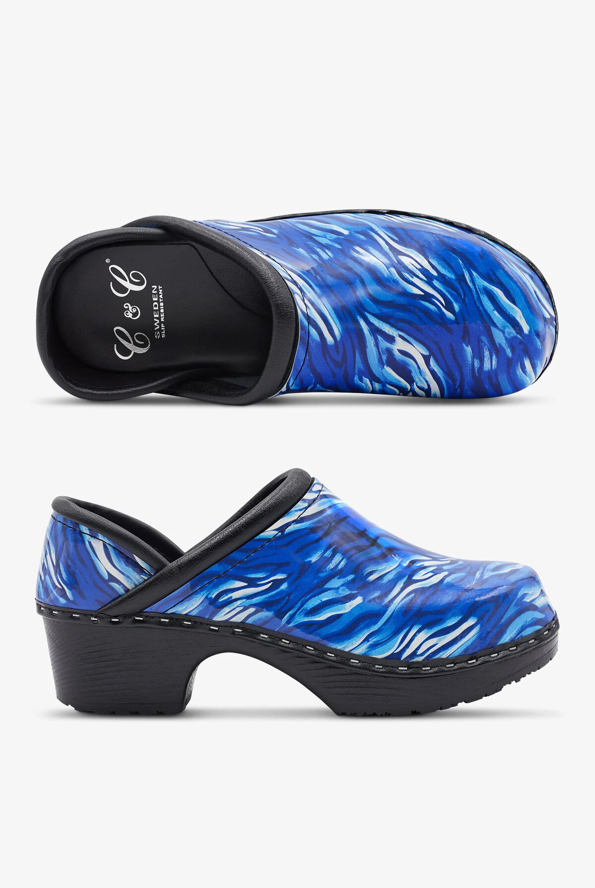 C&C Sweden Women's Wild Stripes Amparo Blue Patent Leather Nursing Clogs C&C Sweden Women's Wild Stripes Amparo Blue Patent Leather Nursing Clogs -Cherokee Shop WILDSTRI 1