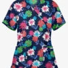 UA Floral Beauty Navy Women's 2-Pocket Mock Wrap Print Scrub Top