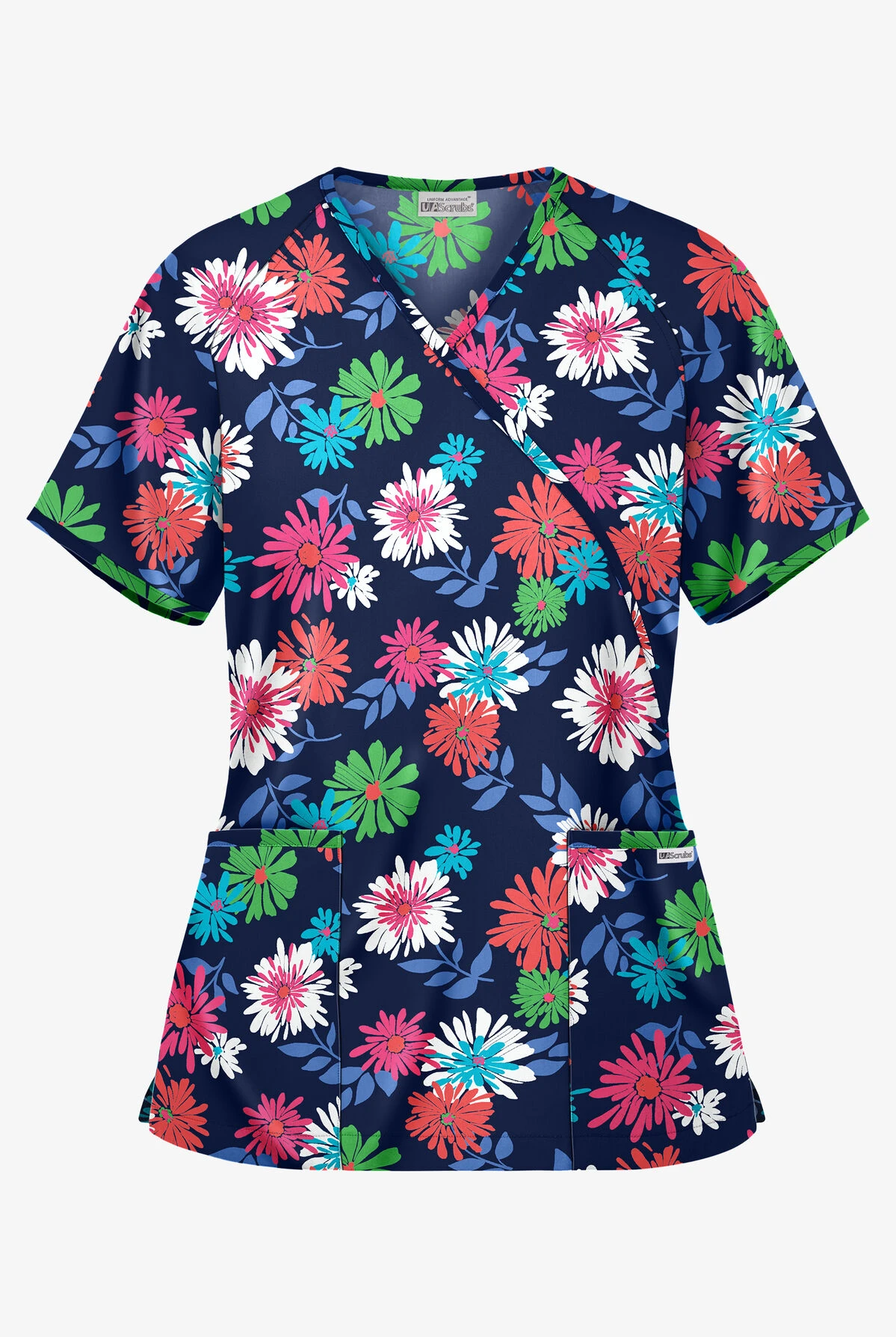 UA Floral Beauty Navy Women's 2-Pocket Mock Wrap Print Scrub Top UA Floral Beauty Navy Women's 2-Pocket Mock Wrap Print Scrub Top -Cherokee Shop WT668FYA 1