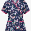 UA Butterfly Dance Navy Women's 2-Pocket Mock Wrap Print Scrub Top